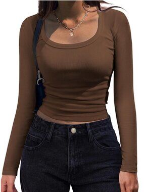 ZEAGOO (Size S) Brown Long-Sleeve Ribbed Sweater